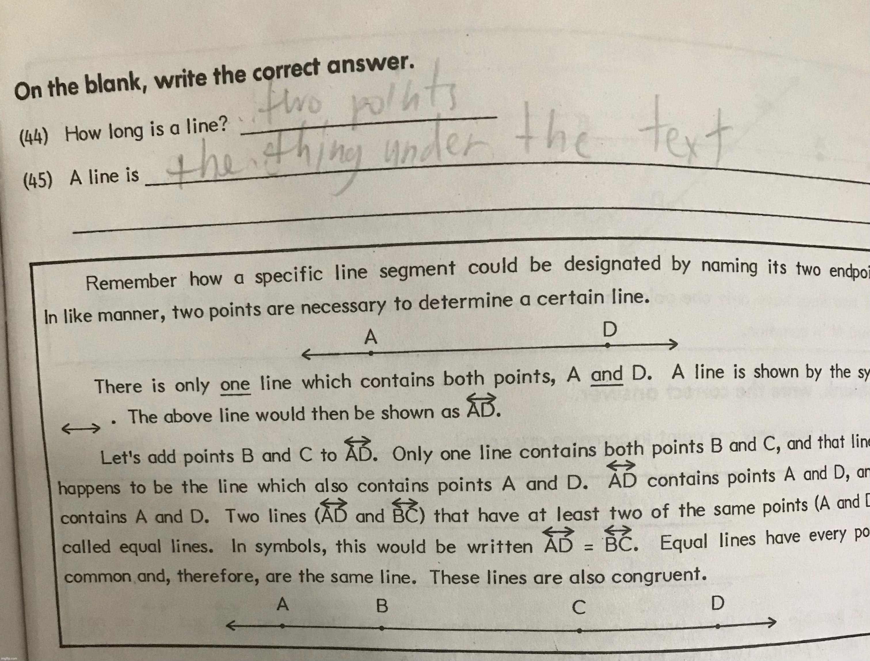 “The thing under the text” | image tagged in funny kids test answers | made w/ Imgflip meme maker