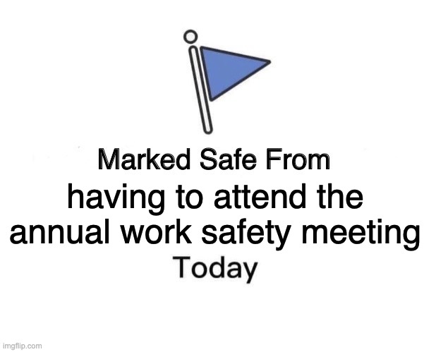 Ironic safety | having to attend the annual work safety meeting | image tagged in memes,marked safe from | made w/ Imgflip meme maker