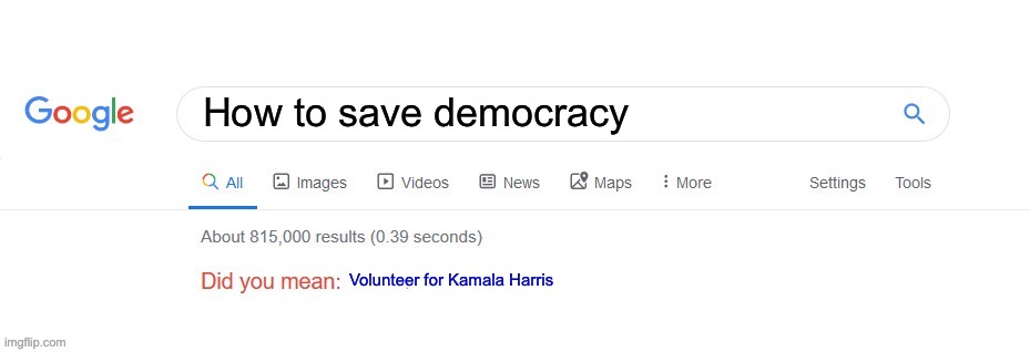 Did you mean? | How to save democracy; Volunteer for Kamala Harris | image tagged in did you mean | made w/ Imgflip meme maker