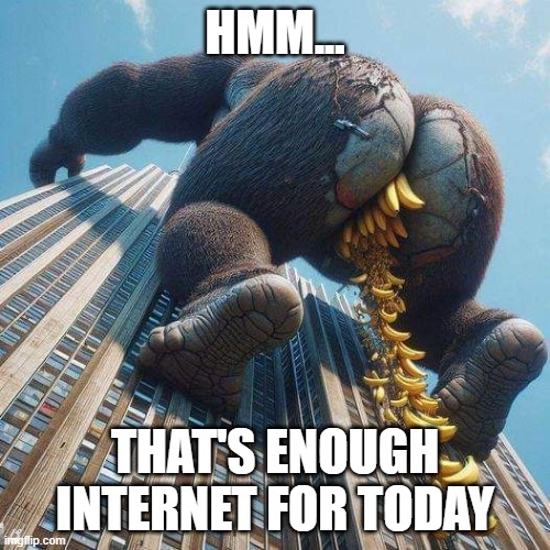 That's enough internet for today | HMM... THAT'S ENOUGH INTERNET FOR TODAY | image tagged in funny,king kong,banana,bananas,poop,pooping | made w/ Imgflip meme maker