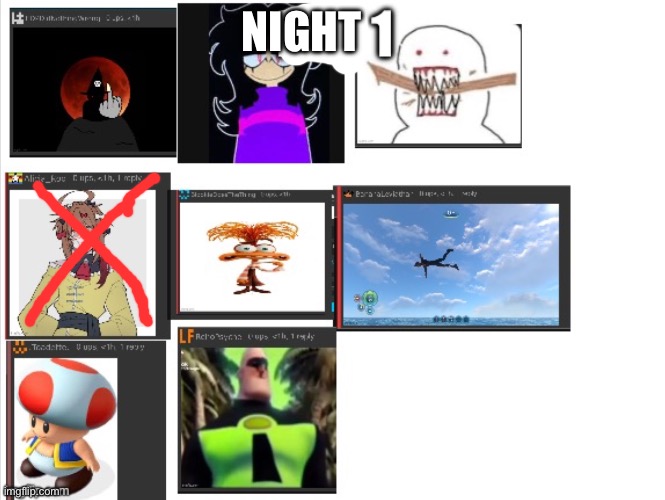 Night 1 | NIGHT | image tagged in hungry men gamez | made w/ Imgflip meme maker