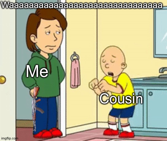 Caillou Crying | Waaaaaaaaaaaaaaaaaaaaaaaaaaaaaaa; Me; Cousin | image tagged in caillou crying | made w/ Imgflip meme maker