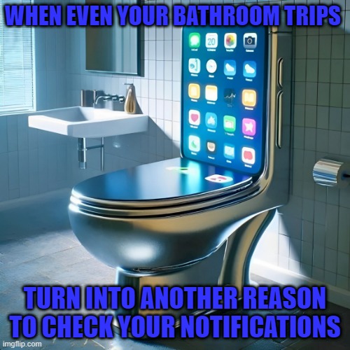 bathroom trips | WHEN EVEN YOUR BATHROOM TRIPS; TURN INTO ANOTHER REASON TO CHECK YOUR NOTIFICATIONS | image tagged in memes | made w/ Imgflip meme maker