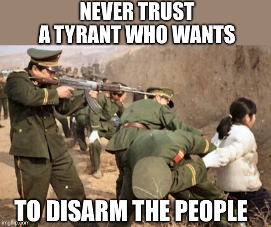 Communist execution | NEVER TRUST A TYRANT WHO WANTS TO DISARM THE PEOPLE | image tagged in communist execution | made w/ Imgflip meme maker