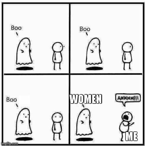 they're scary | WOMEN; ME | image tagged in ghost boo,meme,women | made w/ Imgflip meme maker