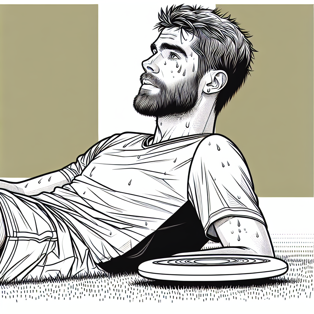 Frisbee player with beard lying on the ground tired Blank Meme Template