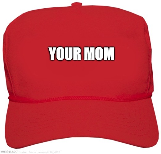 your mom | YOUR MOM | image tagged in blank red maga hat,mom,reality | made w/ Imgflip meme maker