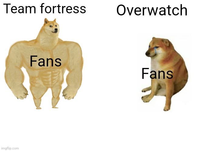 If this is True..  up vote or comment | Team fortress; Overwatch; Fans; Fans | image tagged in memes,buff doge vs cheems | made w/ Imgflip meme maker