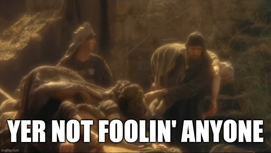 Not Foolin Anyone | YER NOT FOOLIN' ANYONE | image tagged in monty python and the holy grail,plague,movie quotes | made w/ Imgflip meme maker