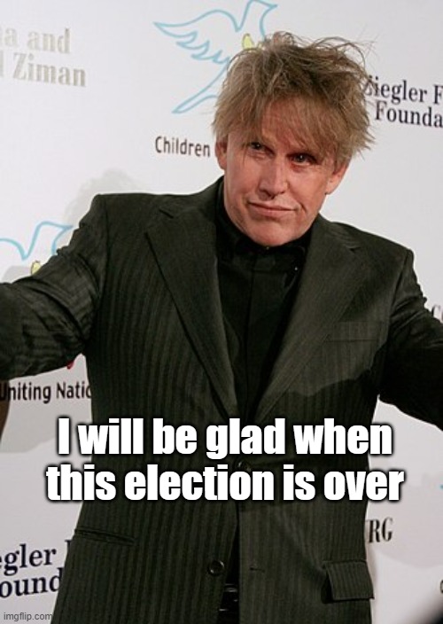 Gary Busey  "I will be glad when this election is over" | I will be glad when this election is over | image tagged in election | made w/ Imgflip meme maker