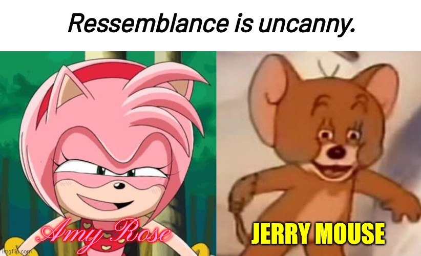 I have a feeling... (bored bc i made this) | Ressemblance is uncanny. JERRY MOUSE; Amy Rose | image tagged in polish jerry,amy rose,cute,funny,sonic x,tom and jerry | made w/ Imgflip meme maker