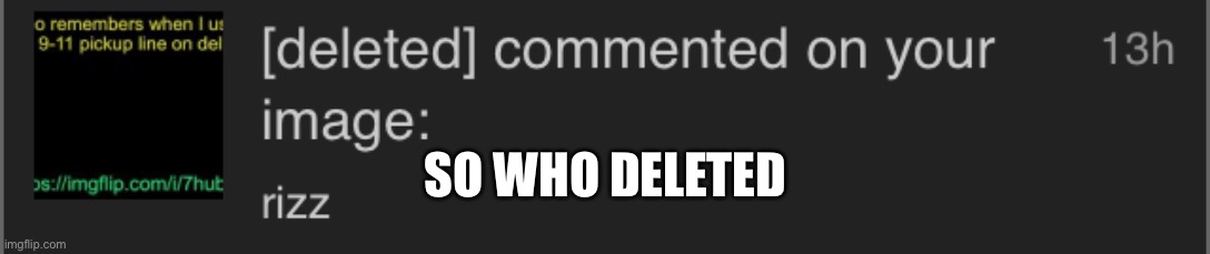 SO WHO DELETED | made w/ Imgflip meme maker