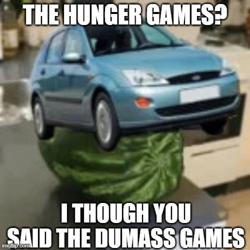 FocusMelon | THE HUNGER GAMES? I THOUGH YOU SAID THE DUMASS GAMES | image tagged in focusmelon | made w/ Imgflip meme maker