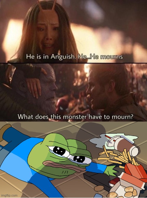 RIP Pepe | image tagged in he mourns,hunger games | made w/ Imgflip meme maker