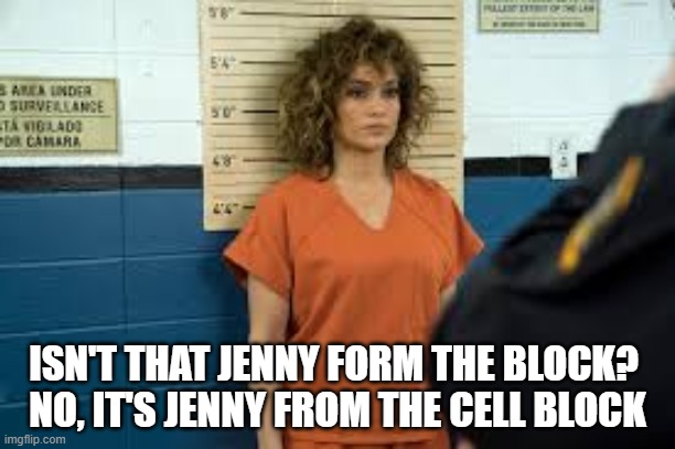 fun | ISN'T THAT JENNY FORM THE BLOCK? 
NO, IT'S JENNY FROM THE CELL BLOCK | image tagged in funny memes | made w/ Imgflip meme maker