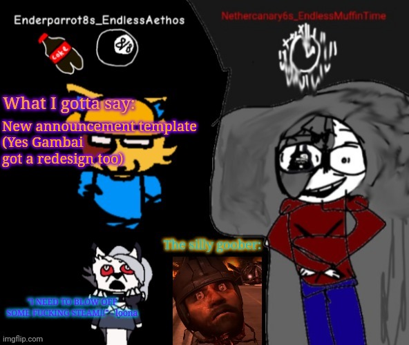 Enderparrot8 and Nethercanary6 shared announcement | New announcement template
(Yes Gambai got a redesign too) | image tagged in enderparrot8 and nethercanary6 shared announcement | made w/ Imgflip meme maker