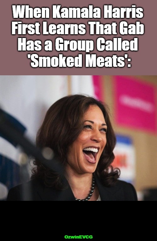 VP meets SM | When Kamala Harris 

First Learns That Gab 

Has a Group Called 

'Smoked Meats':; OzwinEVCG | image tagged in social media,grandma finds the internet,kamala harris,comrade kneepads,falling standards,clown world | made w/ Imgflip meme maker