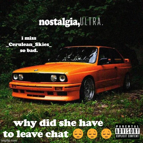 honestly she might be alive bc her acc isnt on here anymore i believe | i miss _Cerulean_Skies_ so bad. why did she have to leave chat 😔😔😔 | image tagged in nostalgia ultra | made w/ Imgflip meme maker