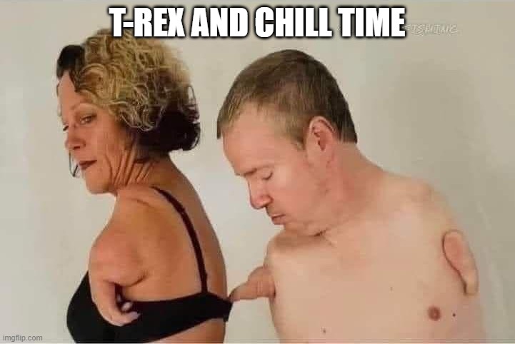 T Rex Fun | T-REX AND CHILL TIME | image tagged in dark humor | made w/ Imgflip meme maker