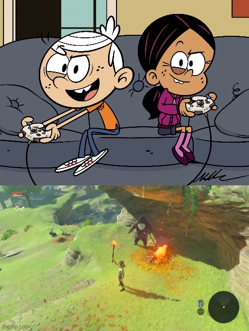 Lincoln and R. Anne are Playing TLoZ: BotW | image tagged in the loud house,nickelodeon,lincoln loud,ronnie anne,the legend of zelda breath of the wild,ronnie anne santiago | made w/ Imgflip meme maker