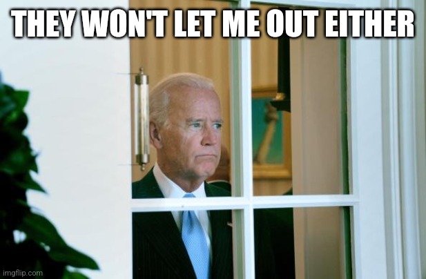 Sad Joe Biden | THEY WON'T LET ME OUT EITHER | image tagged in sad joe biden | made w/ Imgflip meme maker