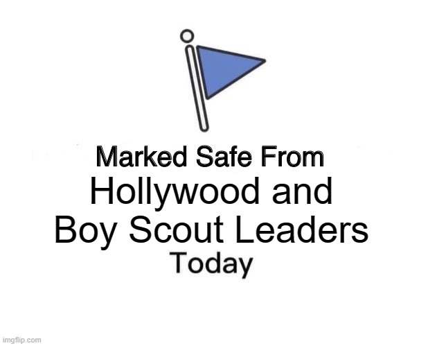 No pedophiles | Hollywood and
Boy Scout Leaders | image tagged in memes,marked safe from | made w/ Imgflip meme maker