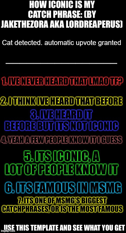 How iconic is my catchphrase | Cat detected. automatic upvote granted | image tagged in how iconic is my catchphrase | made w/ Imgflip meme maker