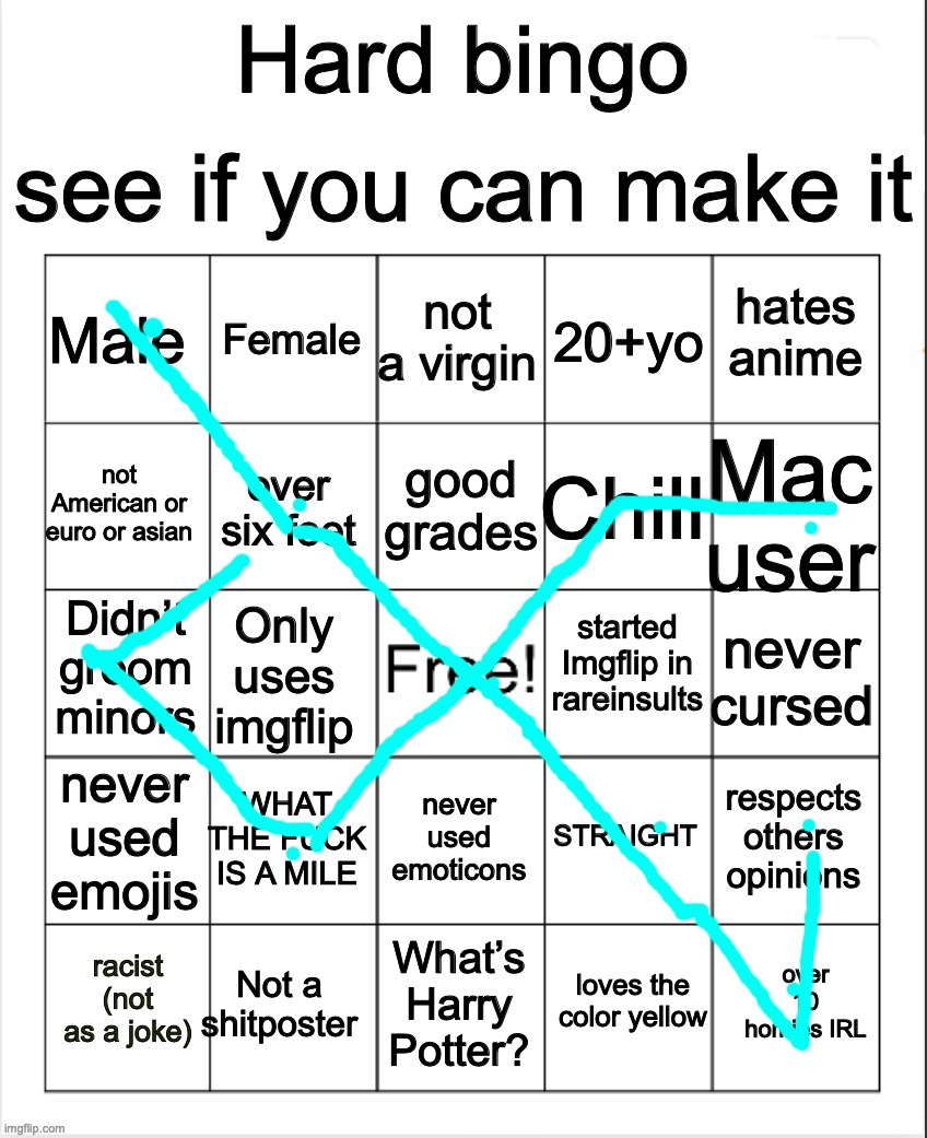 BINGO! | image tagged in hard bingo by owu | made w/ Imgflip meme maker