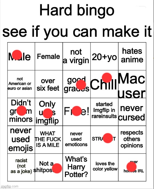 Hard Bingo by OwU | image tagged in hard bingo by owu | made w/ Imgflip meme maker