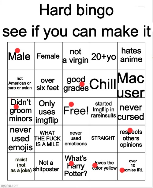 Hard Bingo by OwU | image tagged in hard bingo by owu | made w/ Imgflip meme maker