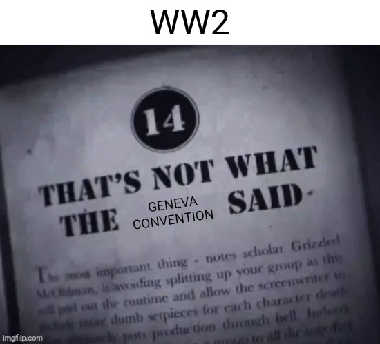 THATS NOT WHAT THE ____ SAID | WW2; GENEVA CONVENTION | image tagged in thats not what the ____ said | made w/ Imgflip meme maker