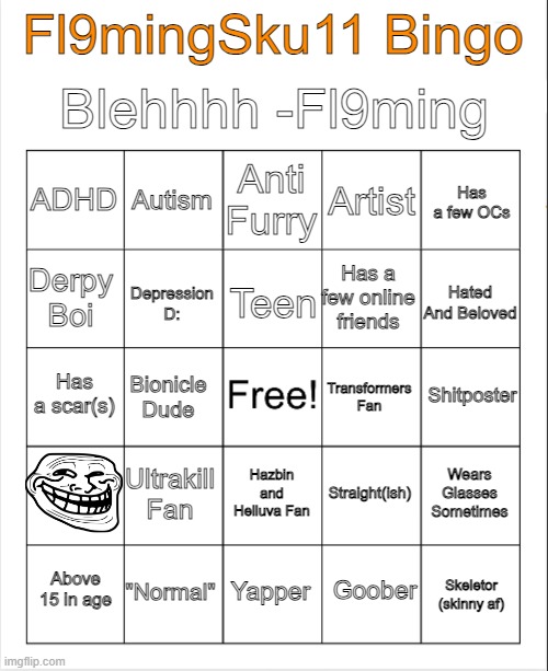 Heres the new Bingo of me | made w/ Imgflip meme maker