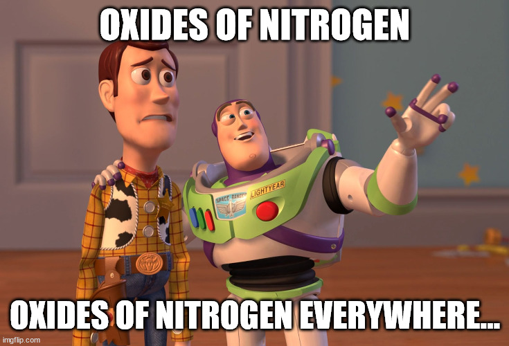 NOx everywhere | OXIDES OF NITROGEN; OXIDES OF NITROGEN EVERYWHERE... | image tagged in memes,x x everywhere,emissions,nox,engineering,automotive | made w/ Imgflip meme maker