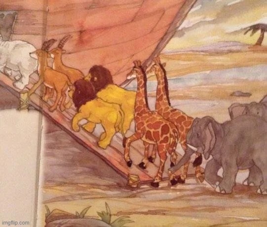 Noah: "Shit, I brought two male lions" | made w/ Imgflip meme maker