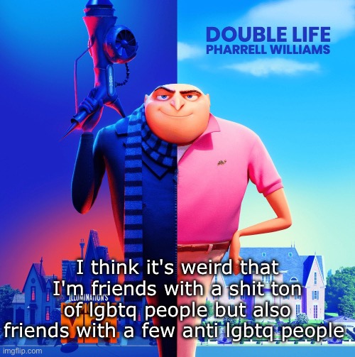 I think it's weird that I'm friends with a shit ton of lgbtq people but also friends with a few anti lgbtq people | made w/ Imgflip meme maker