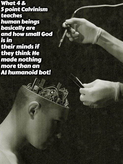 God Made Man Better Than That | What 4 & 5 point Calvinism teaches human beings basically are and how small God; is in their minds if they think He made nothing more than an AI humanoid bot! | image tagged in calvinism,arminian,molinism,absurd dogma,false doctrine,insulting | made w/ Imgflip meme maker