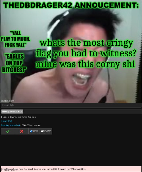 whats the most cringy flag you had to witness? mine was this corny shi | image tagged in thedbdrager42s annoucement template | made w/ Imgflip meme maker