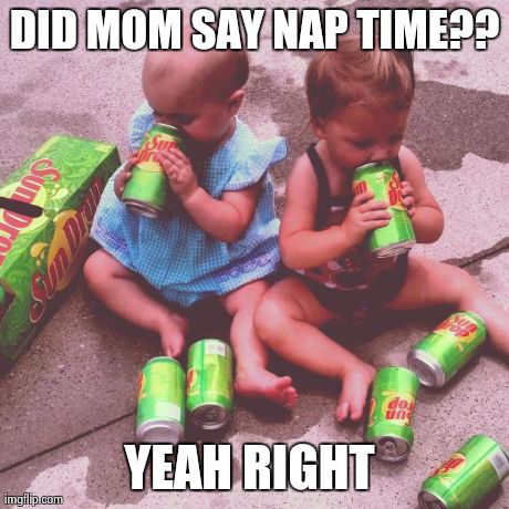 Babies and caffeine | DID MOM SAY NAP TIME?? YEAH RIGHT | image tagged in babies | made w/ Imgflip meme maker