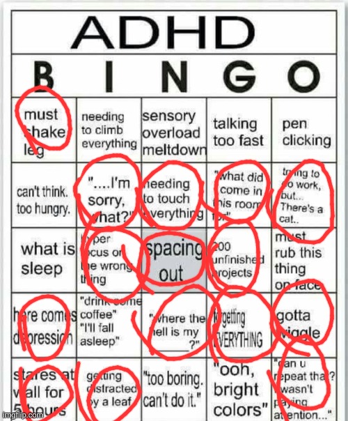 Do I have adhd? Never been diagnosed, but this seems more accurate than all my autism symptoms (I was only diagnosed with autism | image tagged in adhd bingo | made w/ Imgflip meme maker