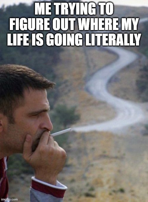 life | ME TRYING TO FIGURE OUT WHERE MY LIFE IS GOING LITERALLY | image tagged in life,memes,funny,smoking,funny memes,front page plz | made w/ Imgflip meme maker