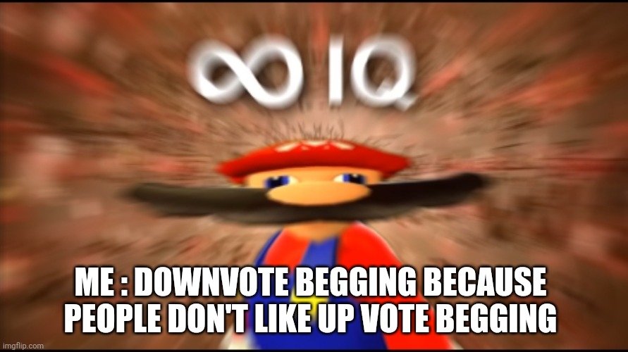 Idk | ME : DOWNVOTE BEGGING BECAUSE PEOPLE DON'T LIKE UP VOTE BEGGING | image tagged in infinity iq mario,jokes | made w/ Imgflip meme maker