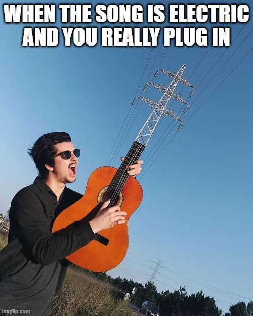 electric song | WHEN THE SONG IS ELECTRIC AND YOU REALLY PLUG IN | image tagged in memes | made w/ Imgflip meme maker