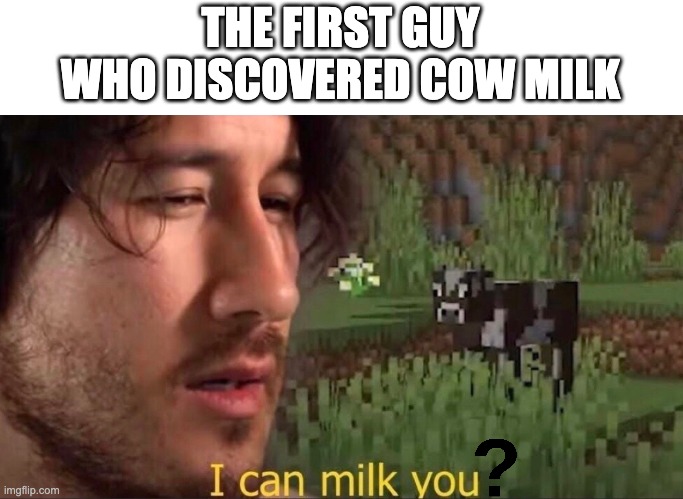 hmmm...lets find out | THE FIRST GUY WHO DISCOVERED COW MILK | image tagged in i can milk you template,memes,milking the cow,discovery | made w/ Imgflip meme maker