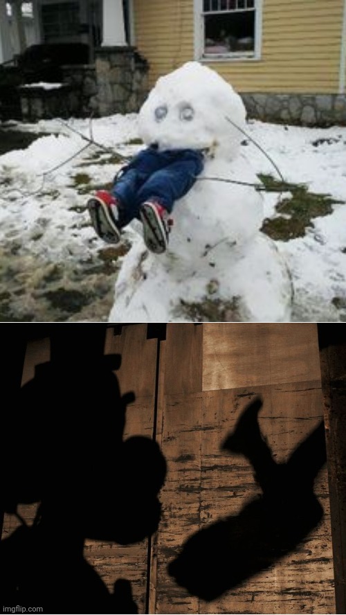 This snowman image randomly popped up while I was looking through Fnaf memes, here's the first thing I thought of: | image tagged in fnaf,snowman,bite | made w/ Imgflip meme maker