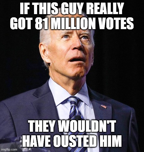 Joe Biden | IF THIS GUY REALLY GOT 81 MILLION VOTES; THEY WOULDN'T HAVE OUSTED HIM | image tagged in joe biden | made w/ Imgflip meme maker