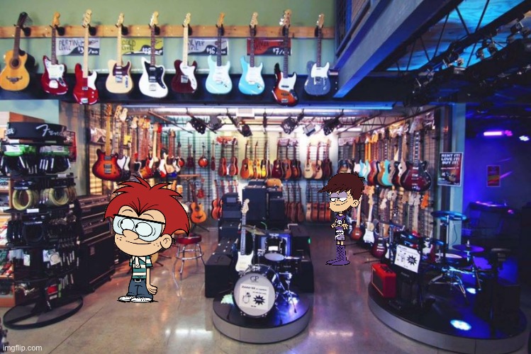 Luna and Zach at a Music Store | image tagged in the loud house,nickelodeon,music,texas,austin,guitars | made w/ Imgflip meme maker