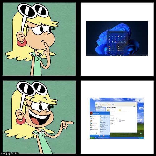 Leni Prefers WinXP Over Win11 | image tagged in leni loud like / dislike,microsoft,the loud house,windows xp,windows 11,nickelodeon | made w/ Imgflip meme maker