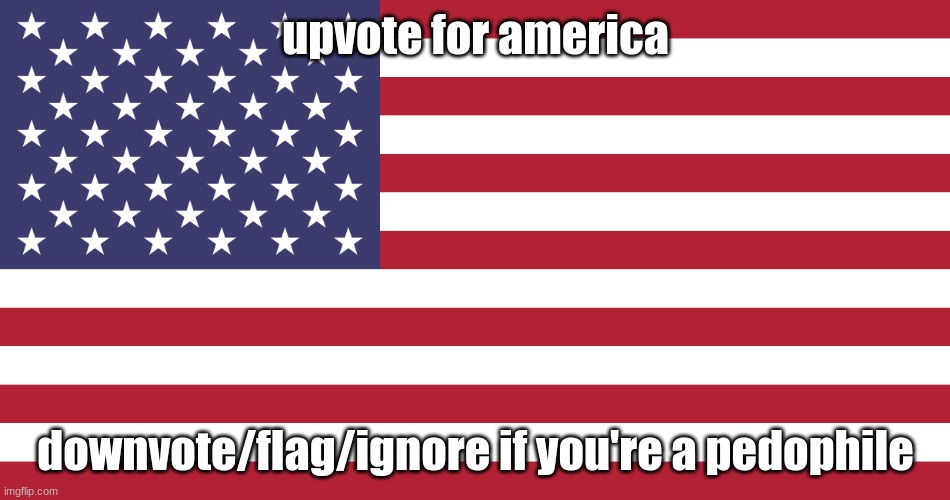 Flag of USA | upvote for america; downvote/flag/ignore if you're a pedophile | image tagged in flag of usa | made w/ Imgflip meme maker