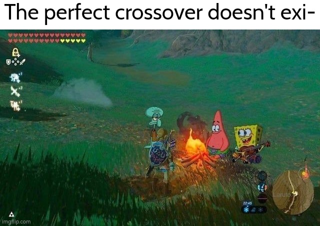 The perfect crossover always exist. | The perfect crossover doesn't exi- | image tagged in crossover,spongebob,the legend of zelda breath of the wild | made w/ Imgflip meme maker