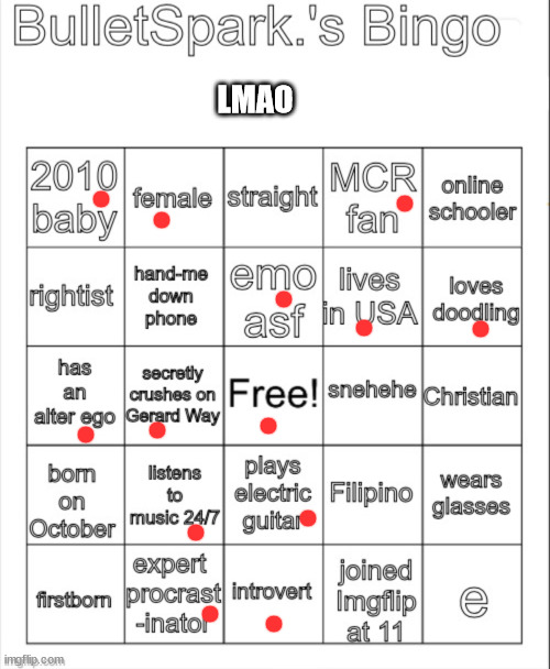 i lost, but i lost in style | LMAO | image tagged in bulletspark s bingo | made w/ Imgflip meme maker